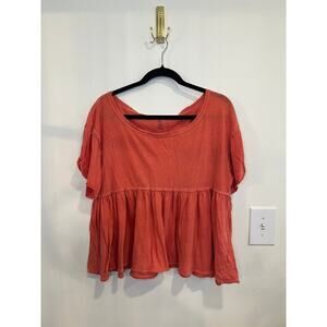 We The Free Coral Babydoll Top Boho Peplum Tee Flowy Cottagecore Beachy Small